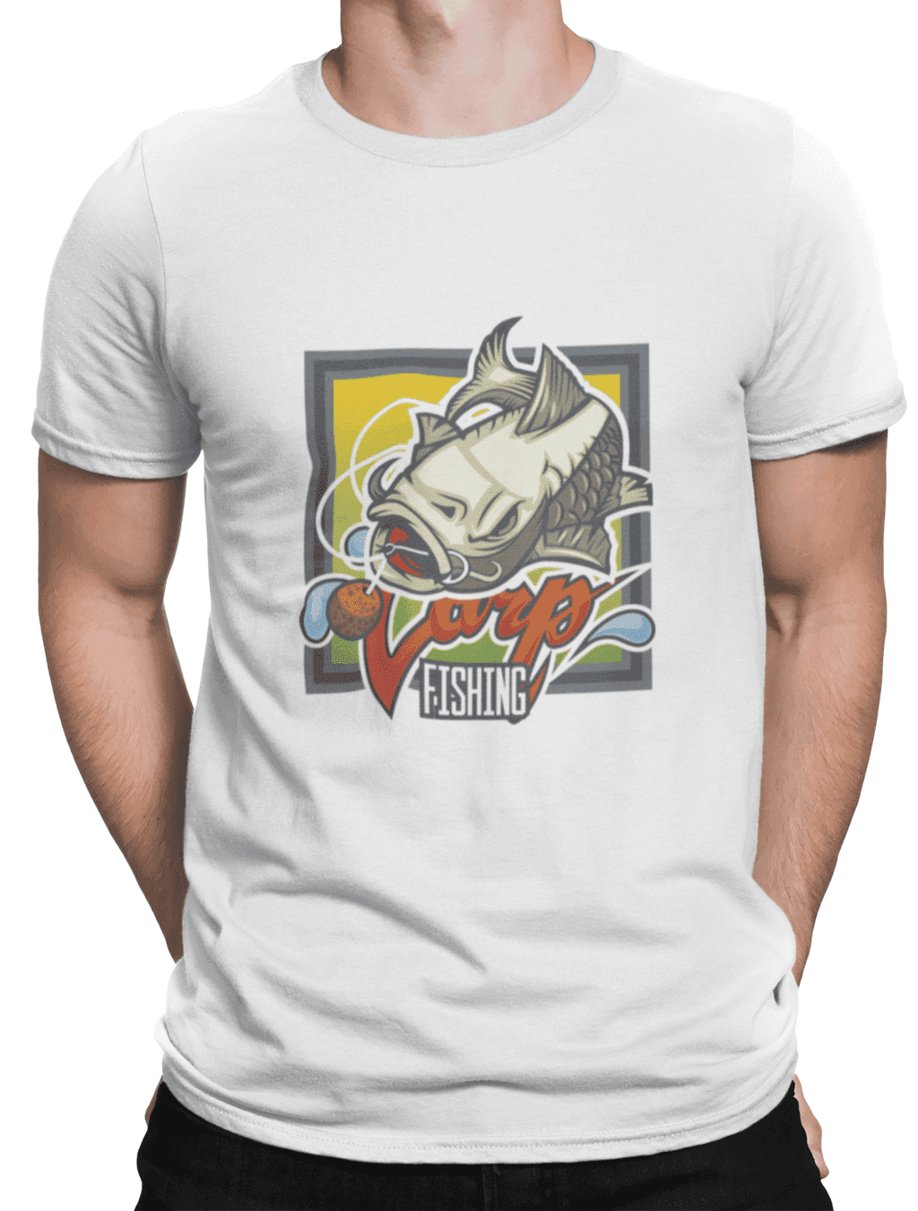 mockup of a man wearing a customizable t shirt against a plain color backdrop 1422 el min
