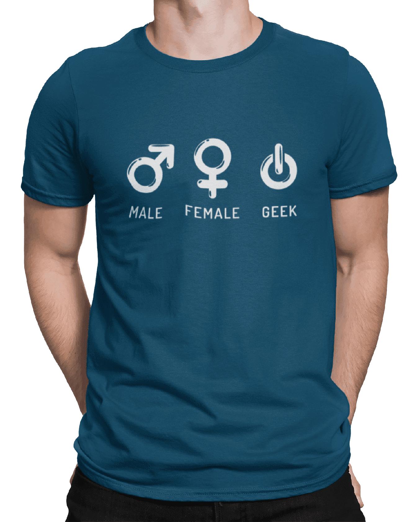 mockup of a man wearing a customizable t shirt against a plain color backdrop 1422 el (1) min