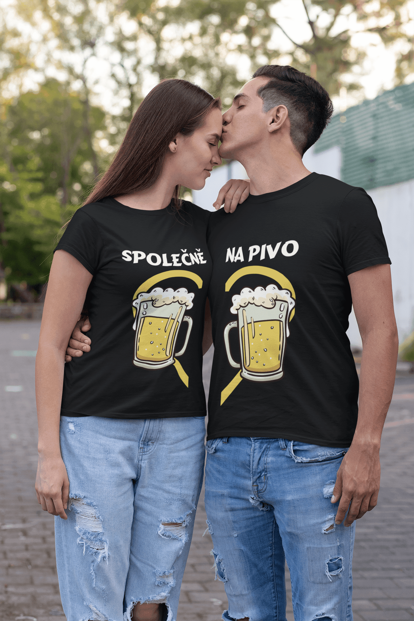 t shirt mockup of a man kissing his girlfriend on the street 30747 (1) min