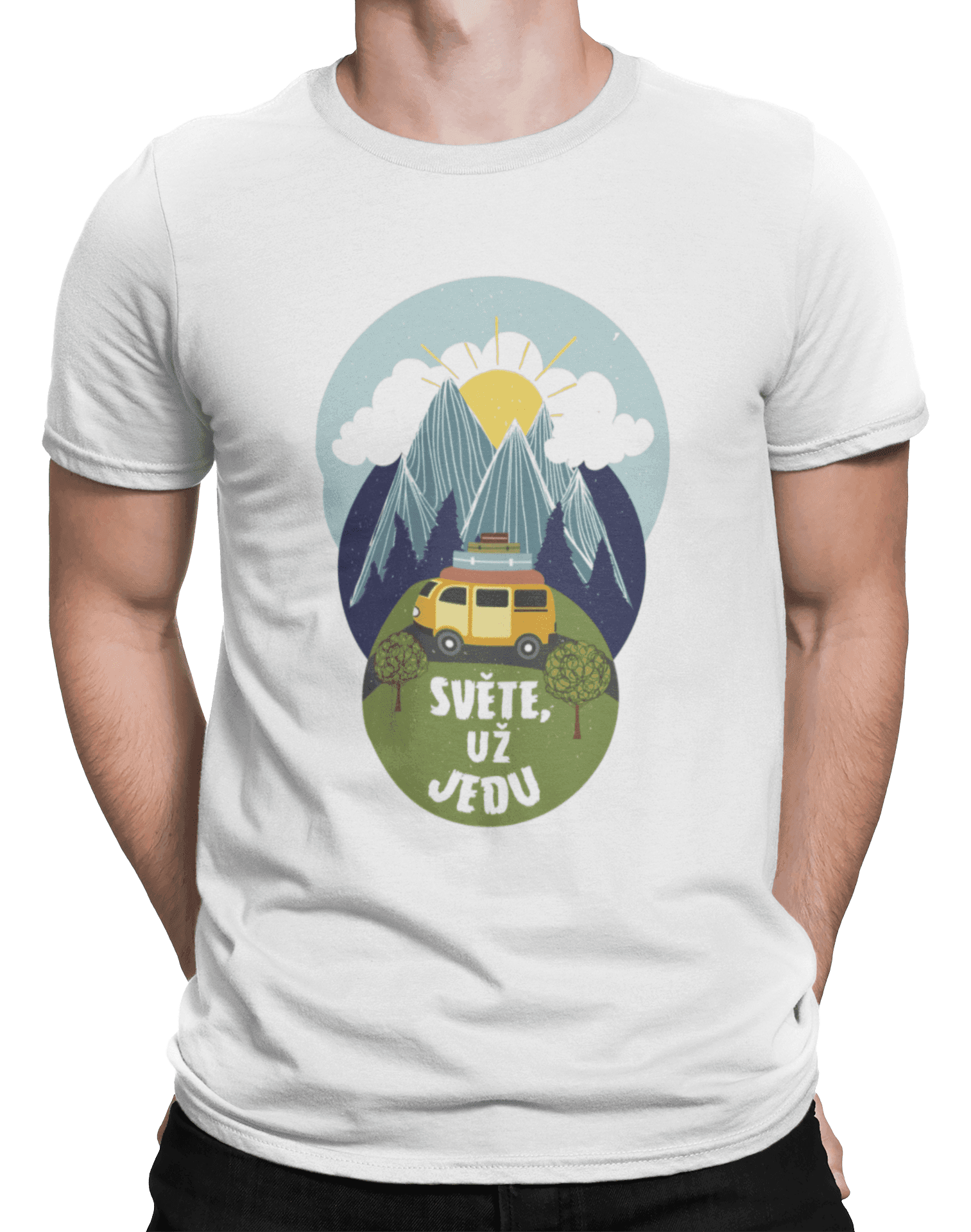 mockup of a man wearing a customizable t shirt against a plain color backdrop 1422 el min