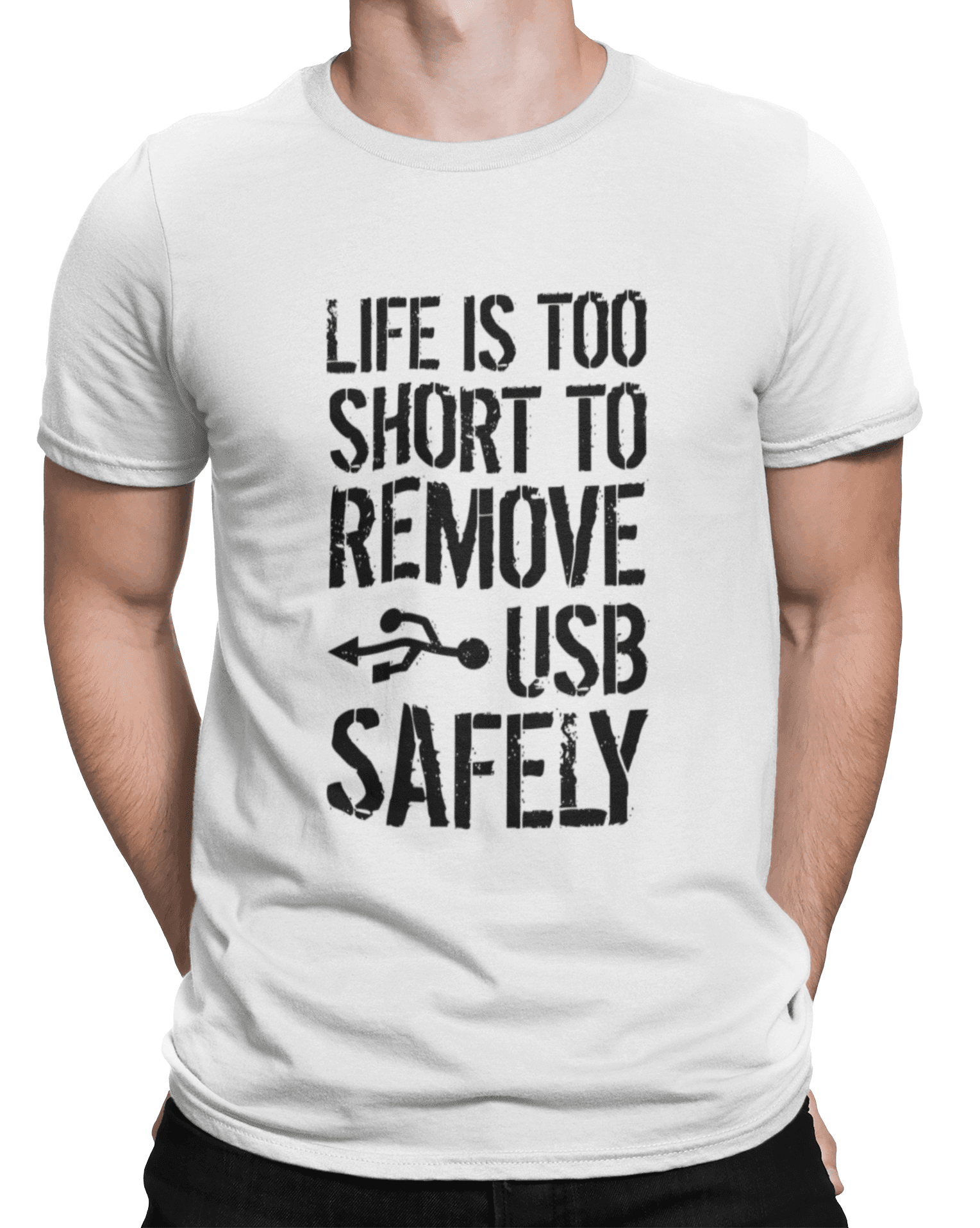 mockup of a man wearing a customizable t shirt against a plain color backdrop 1422 el min