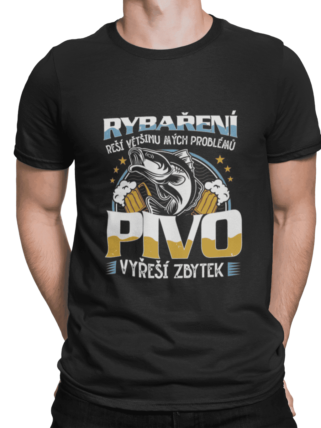 mockup of a man wearing a customizable t shirt against a plain color backdrop 1422 el min (7)