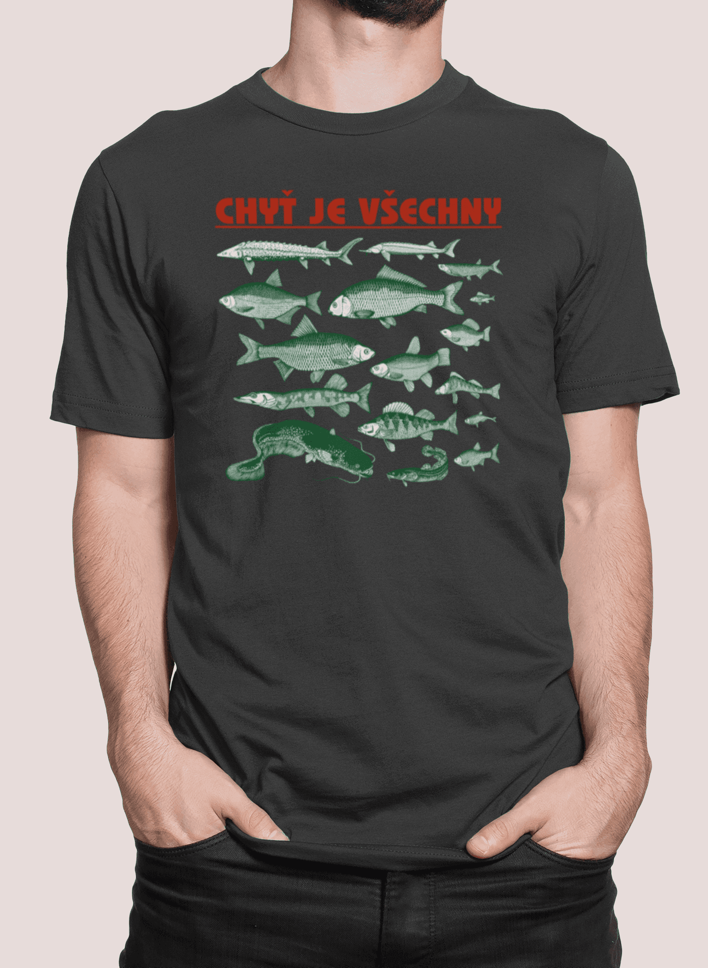 Tričko s potiskem Rybář chyť je všechny