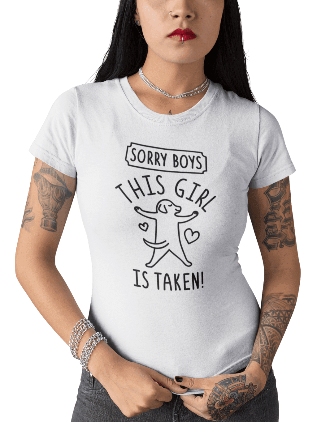 tattooed girl mockup standing while wearing a round neck tee against a solid color background a17178 (6) (1)