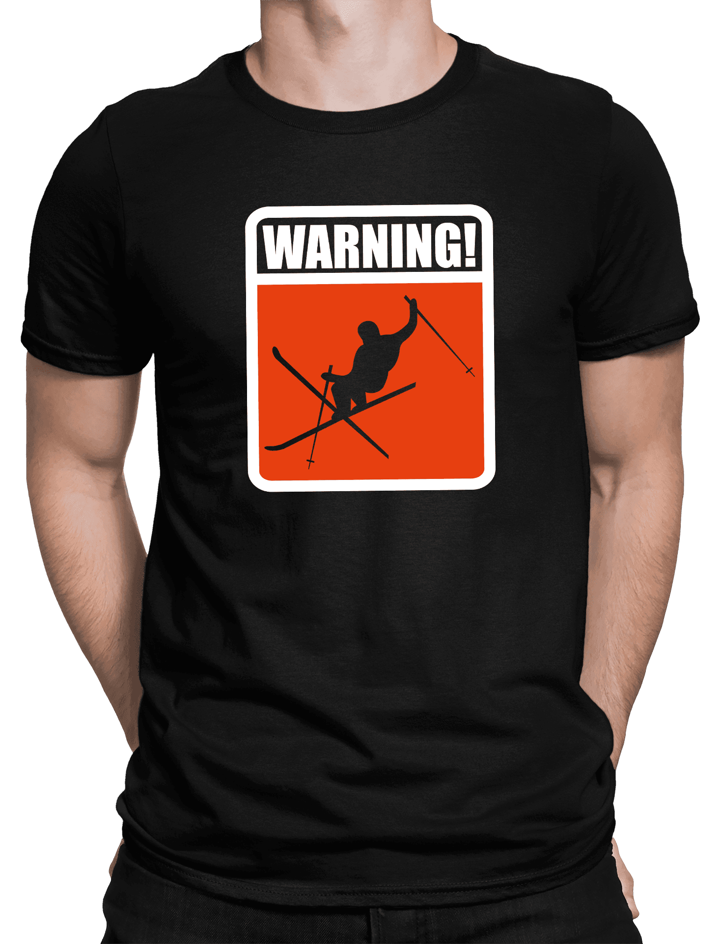 Tričko s potiskem Lyžar warning červené