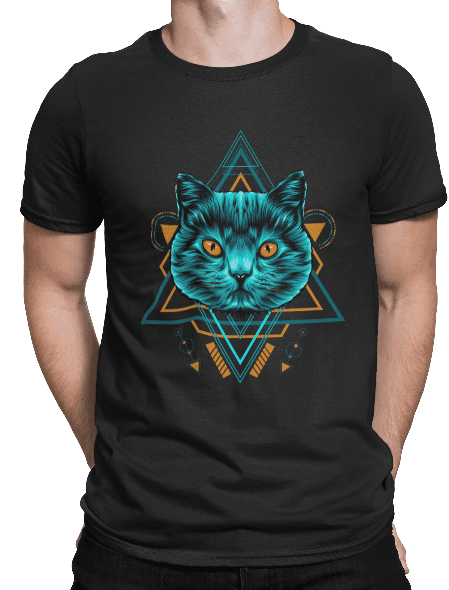 mockup of a man wearing a customizable t shirt against a plain color backdrop 1422 el min