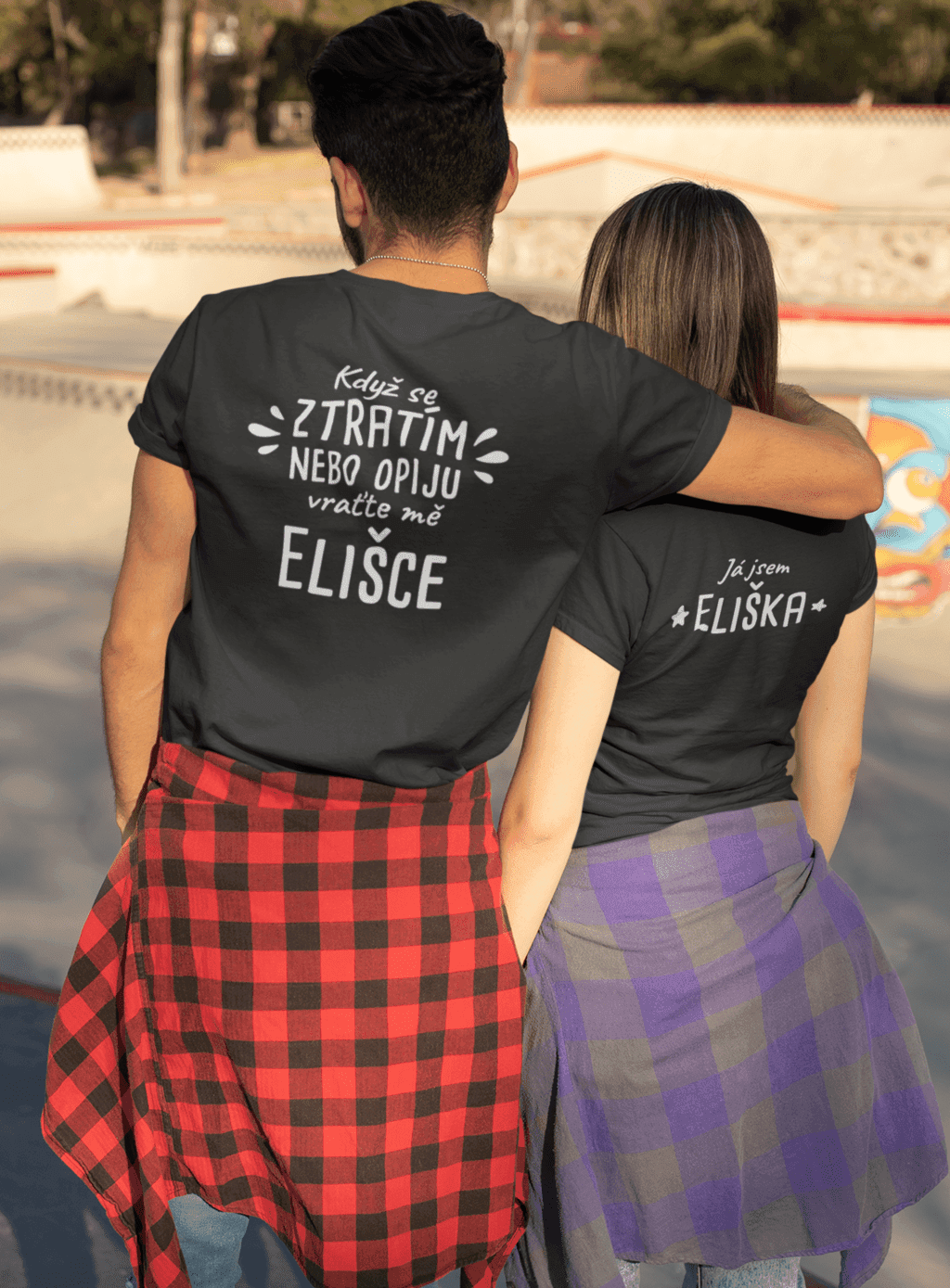back t shirt mockup of a couple taking a walk at a skatepark 25236 (1)