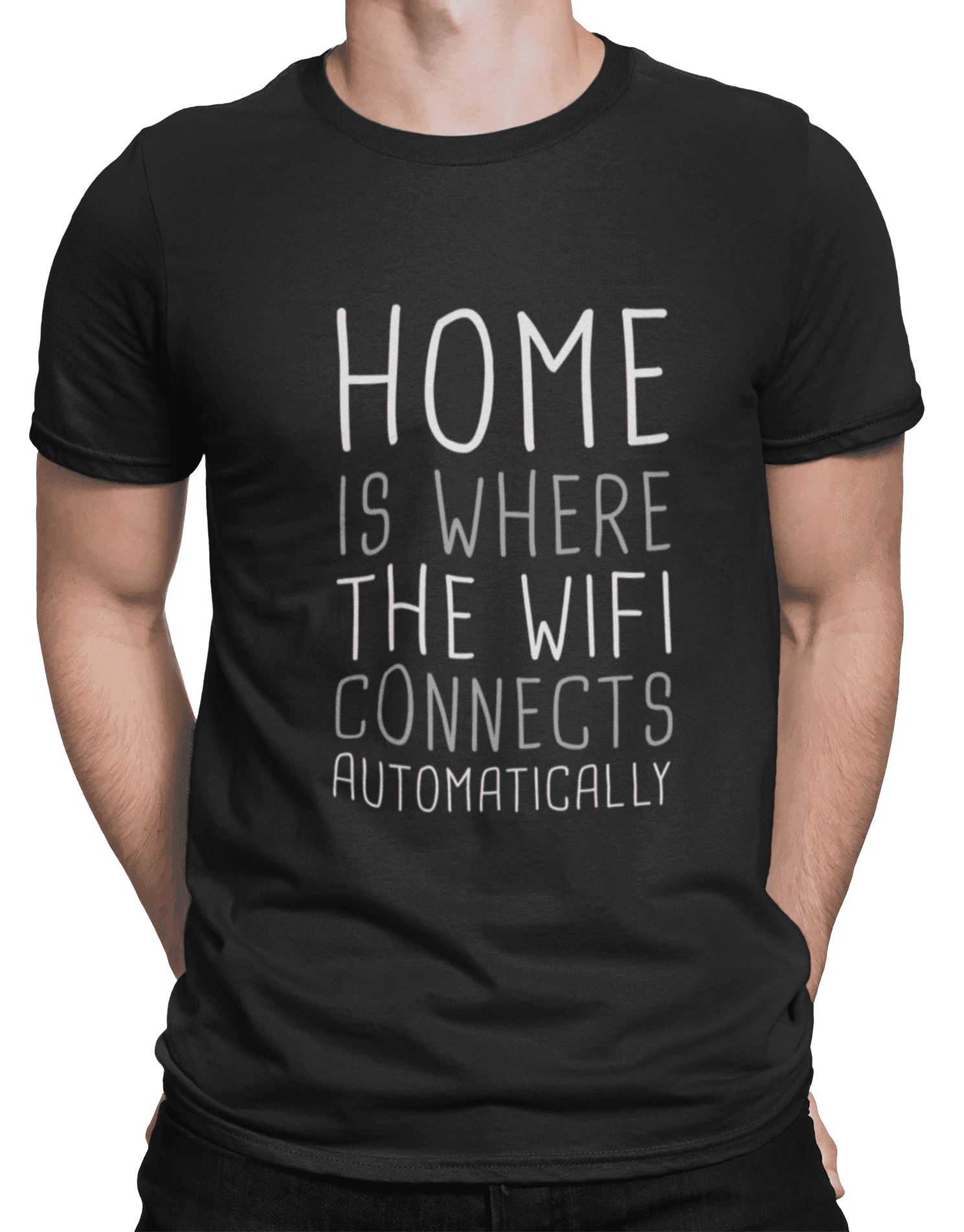 mockup of a man wearing a customizable t shirt against a plain color backdrop 1422 el (1) min
